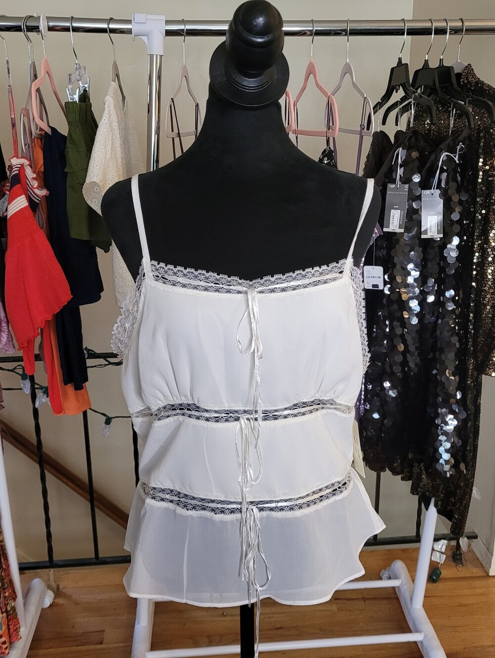 World Unites Together White Camisole Bowtie Top Size XL